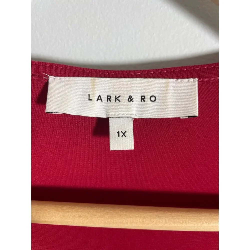 Lark & Ro women’s 1X red faux wrap dress midi v-neck - Picture 4 of 8